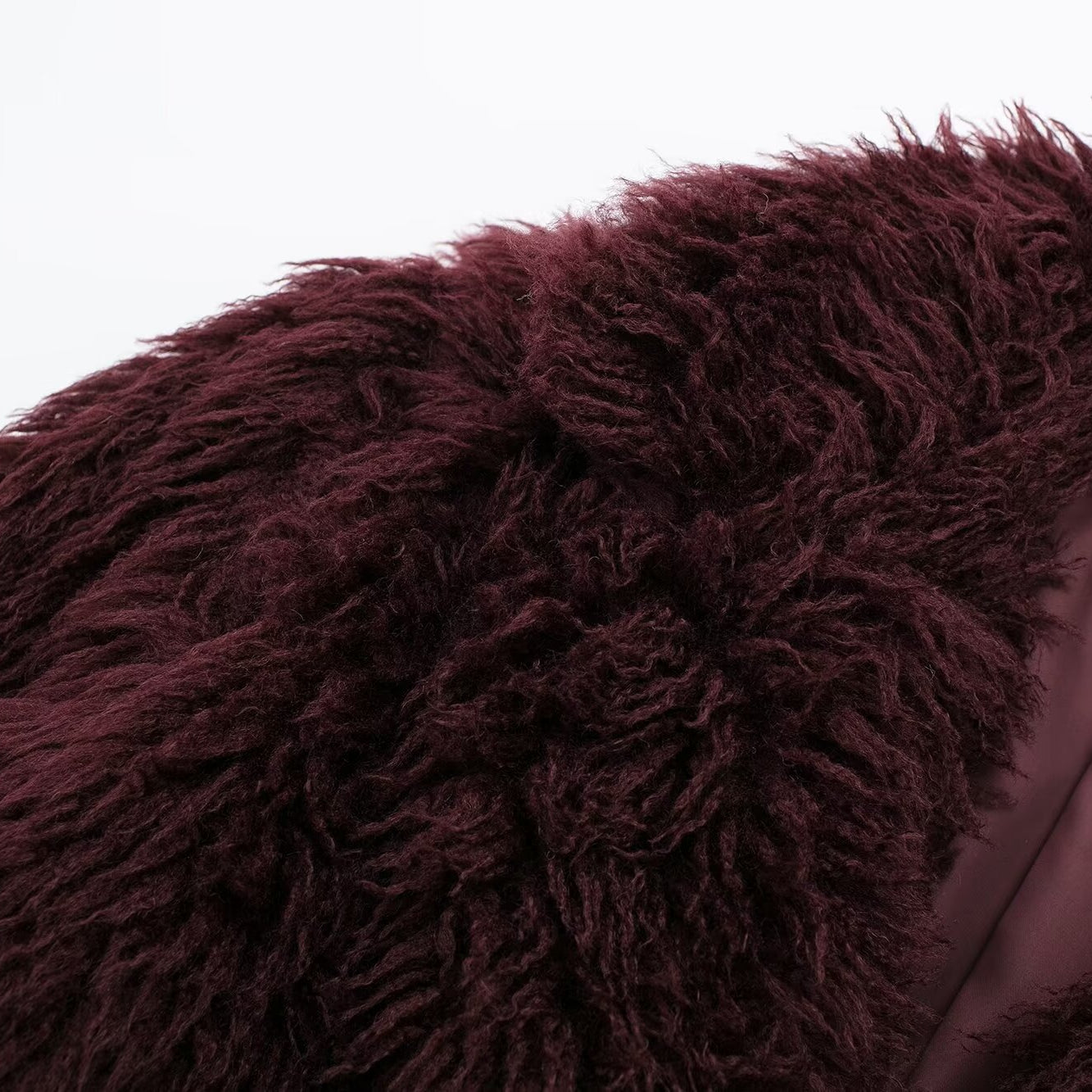 Burgundy faux fur coat from Winter All Match Fur Short Coat collection, stylish langry fashion