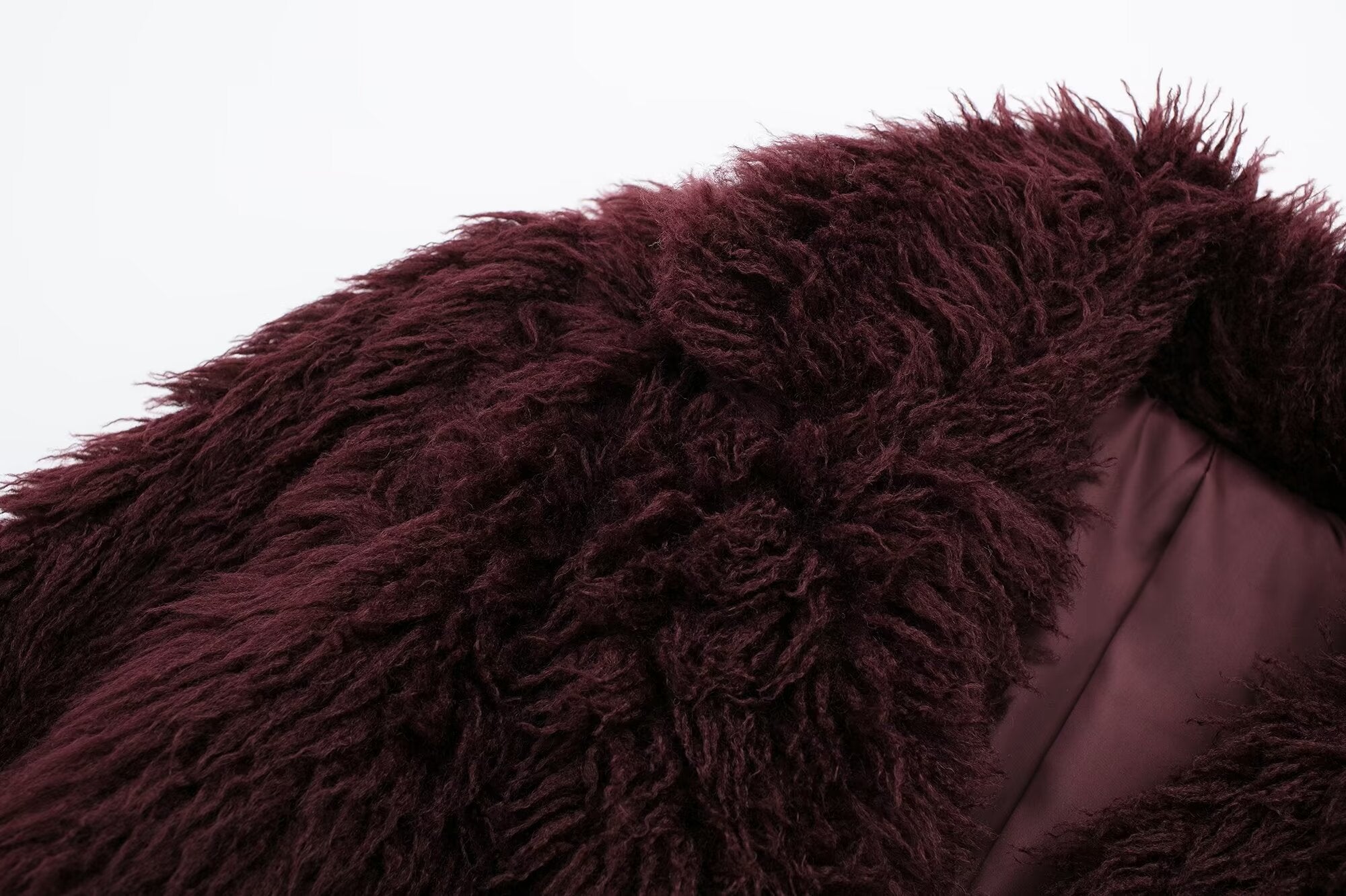 Burgundy faux fur coat from Winter All Match Fur Short Coat collection, stylish langry fashion