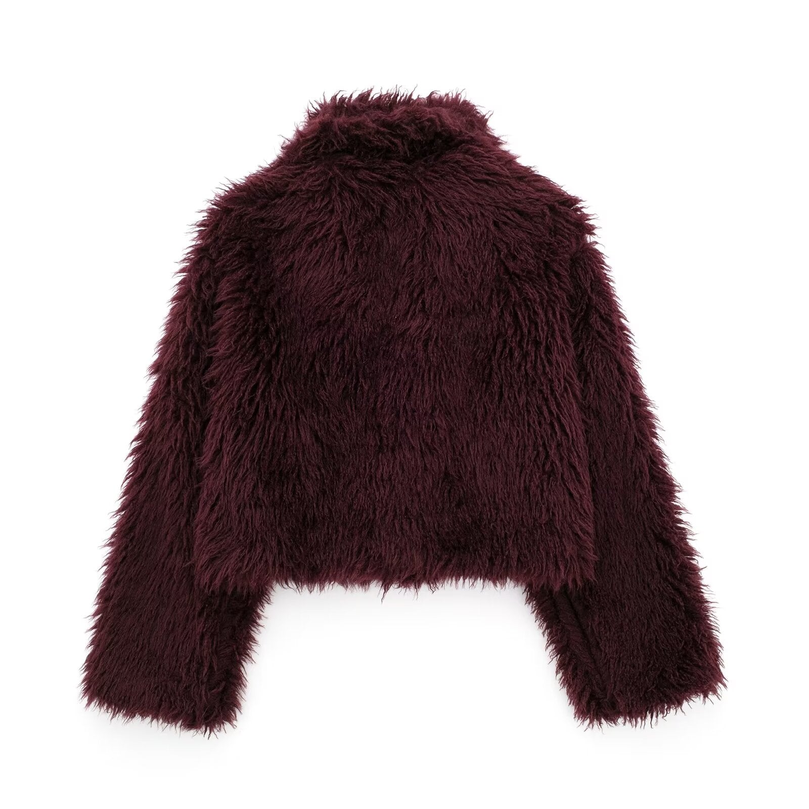 Burgundy faux fur jacket from Winter All Match Fur Short Coat collection showcasing luxurious langry fashion and ملابس style