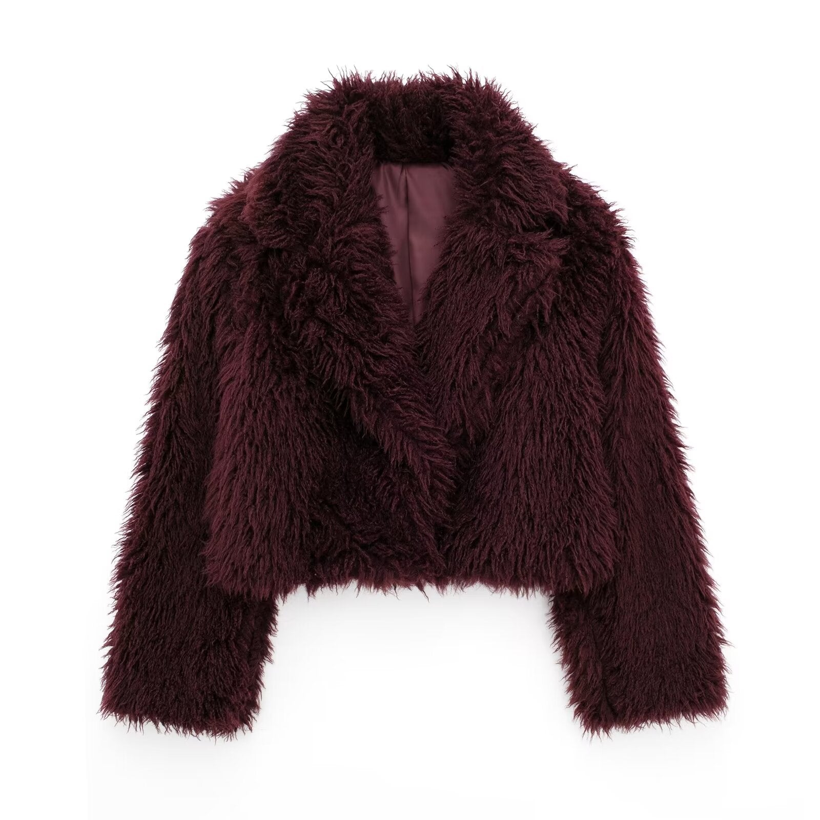 Burgundy faux fur jacket from Winter All Match Fur Short Coat, stylish langry fashion ملابس