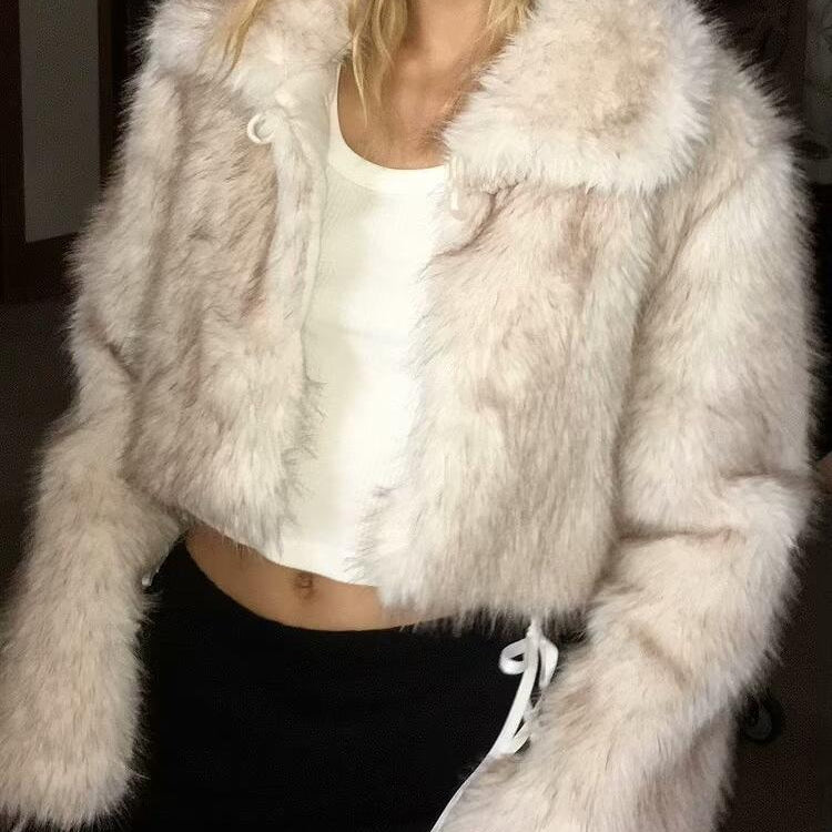 Cropped faux fur jacket from Stylish Furry Short Coat for fashionable ملابس and langry style