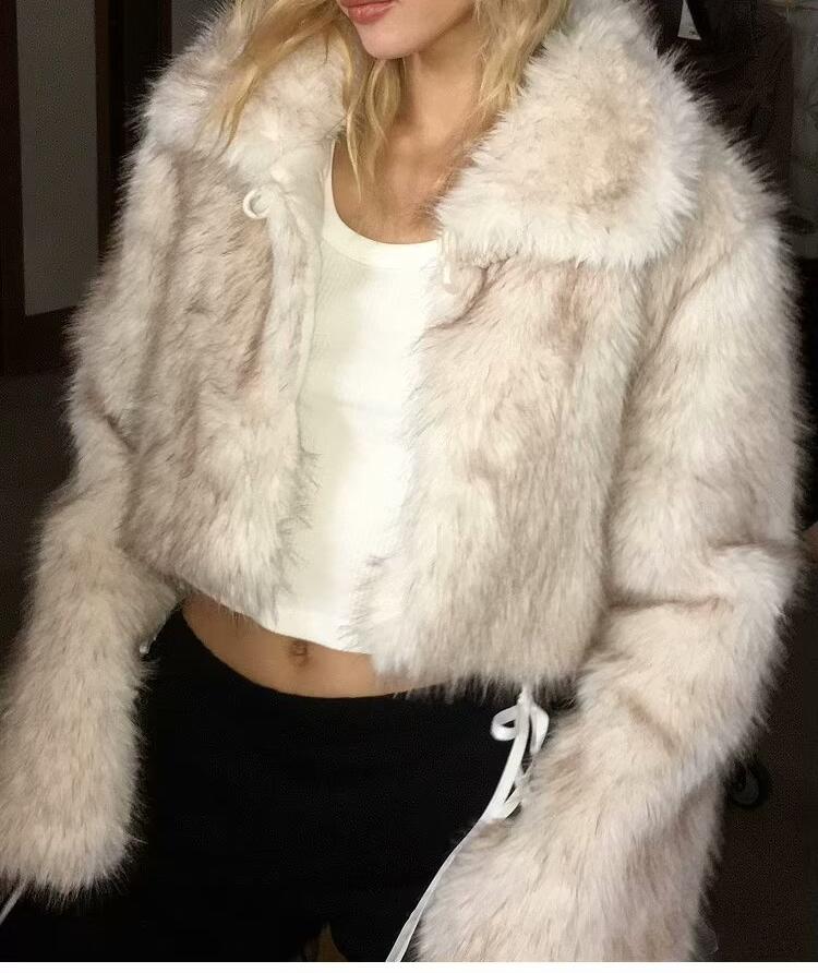 Cropped faux fur jacket from Stylish Furry Short Coat for fashionable ملابس and langry style