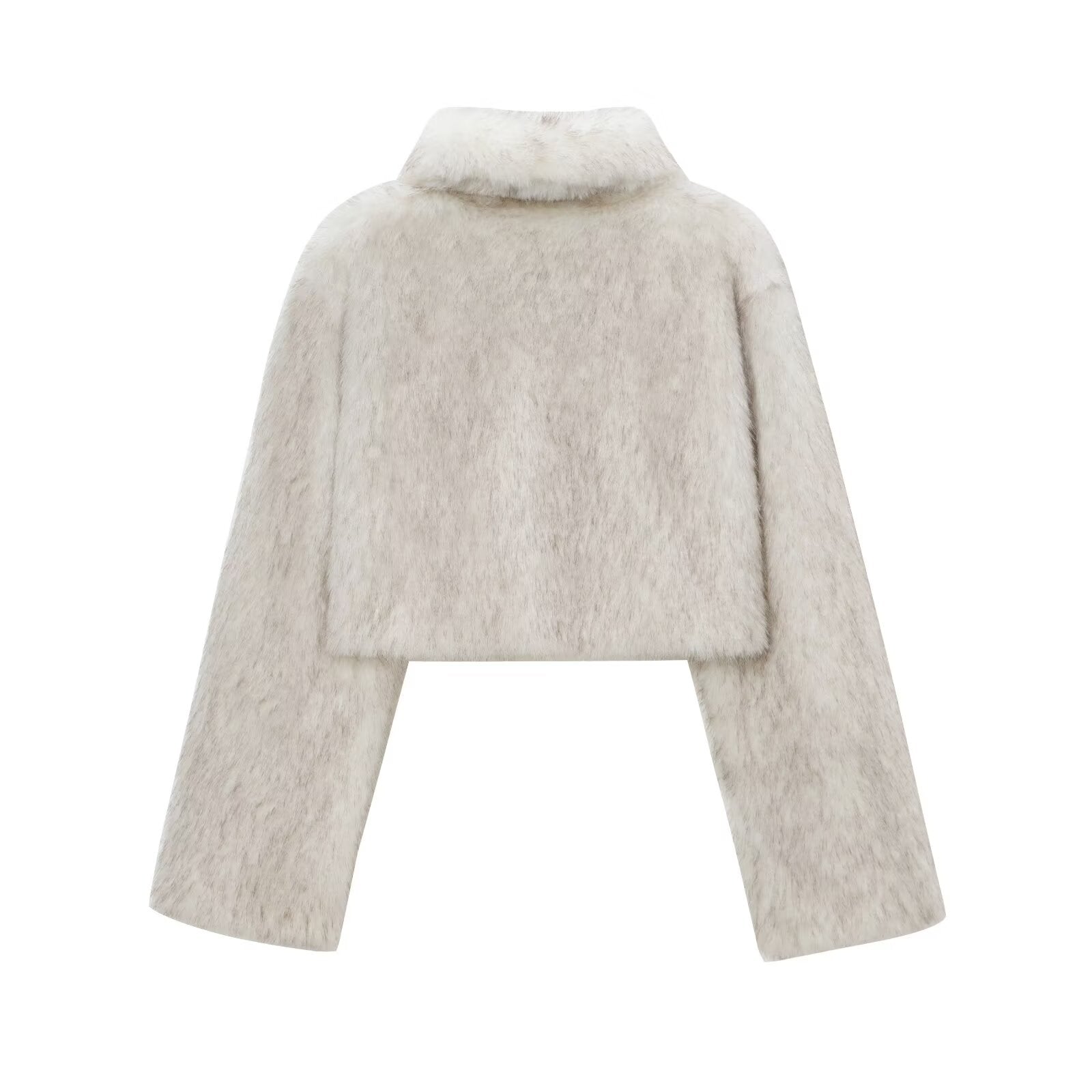 Short cream-colored faux fur jacket from Stylish Furry Short Coat, perfect for fashion enthusiasts