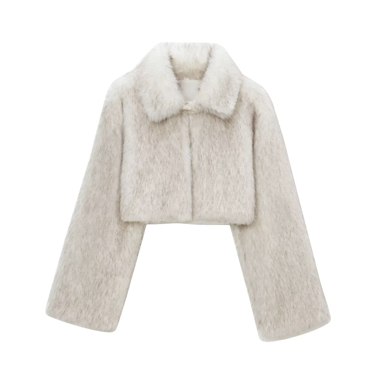Elegant short cream-colored faux fur jacket from Stylish Furry Short Coat collection langry fashion ملابس