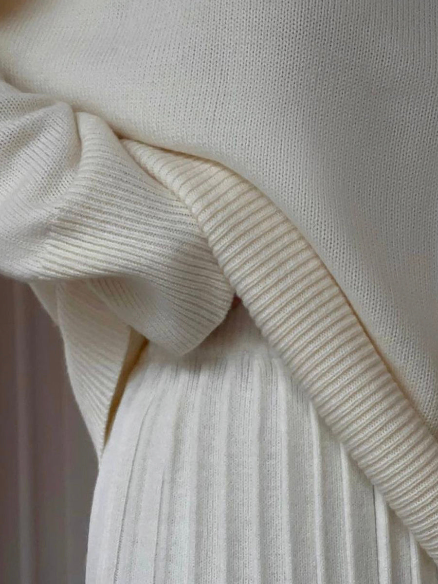 Cream-colored knitwear from Cute Knitted Skirt Sets featuring a cute knitted skirt design