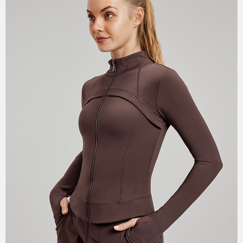 Brown athletic jacket and pants set from Winter Fleece-lined Yoga Jacket for langry fashion