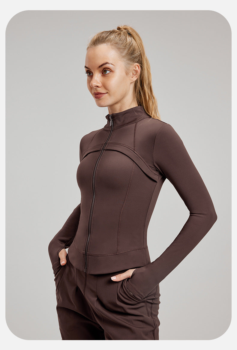 Brown athletic jacket and pants set from Winter Fleece-lined Yoga Jacket for langry fashion