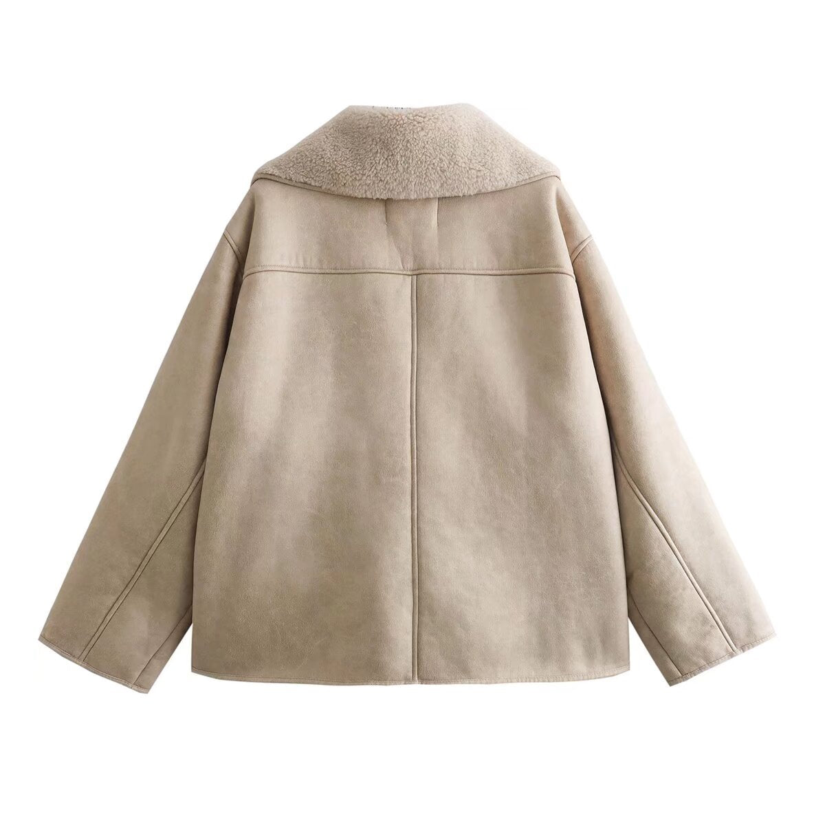 Langry elegant beige faux leather fashion jacket with fur collar