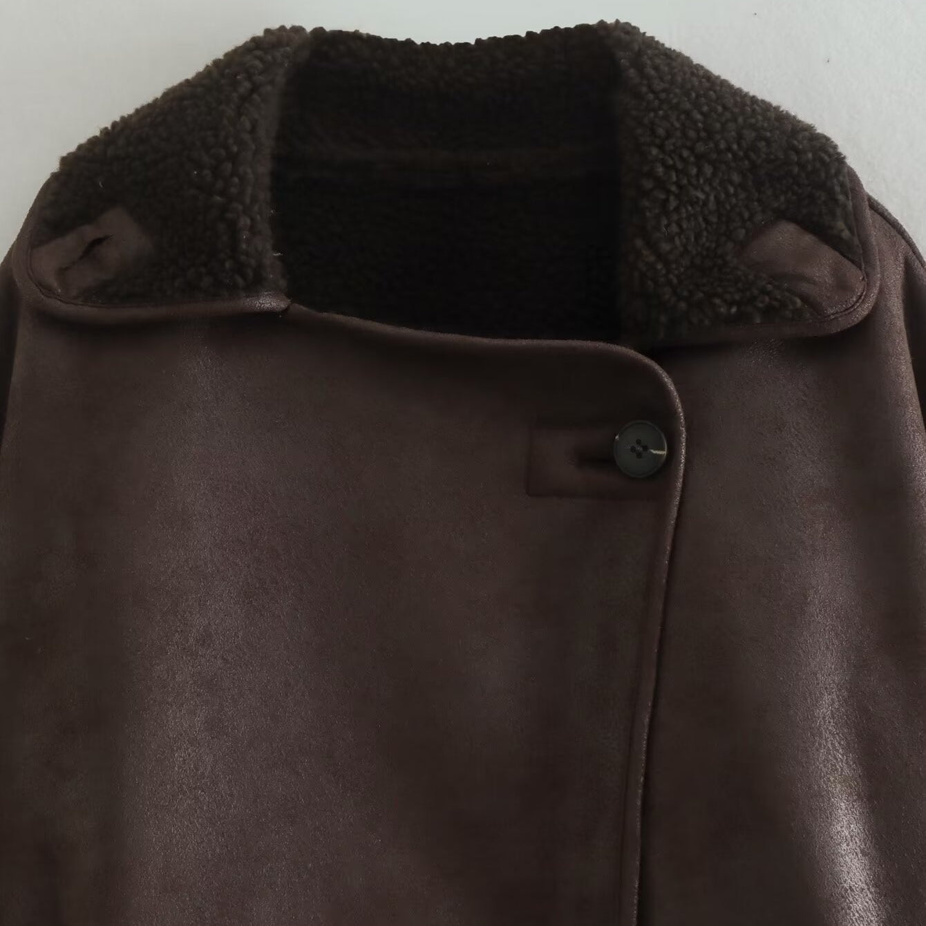 Langry elegant collared brown leather shearling jacket, fashion ملابس