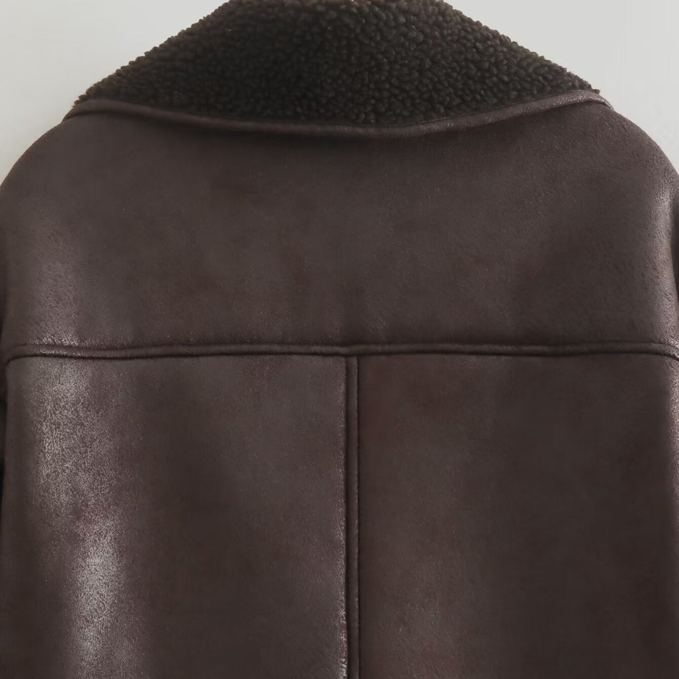 Elegant langry brown leather shearling collar jacket, fashion ملابس