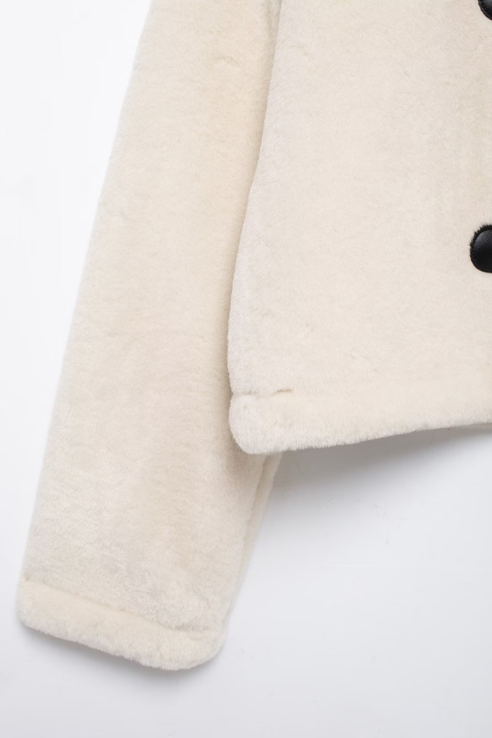 Cream-colored faux fur Langry fashion double-sided string button winter jacket