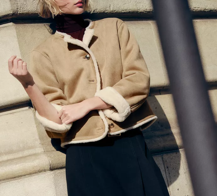 Langry fashion beige shearling jacket in winter short suede coat