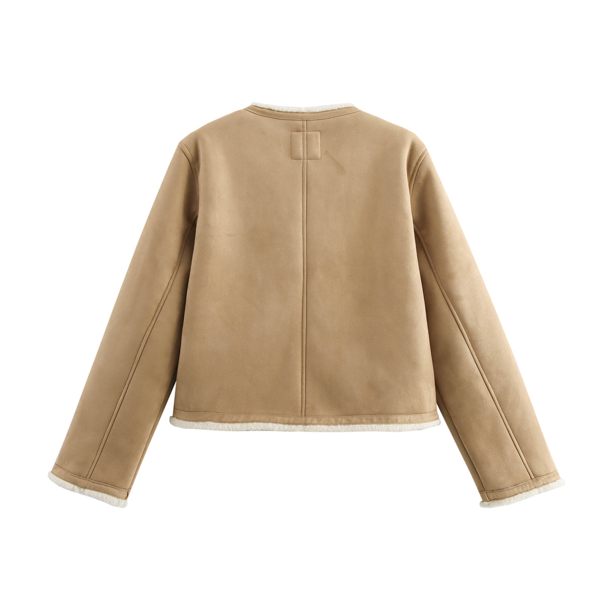 Langry fashion beige fleece-lined short suede coat with zipper