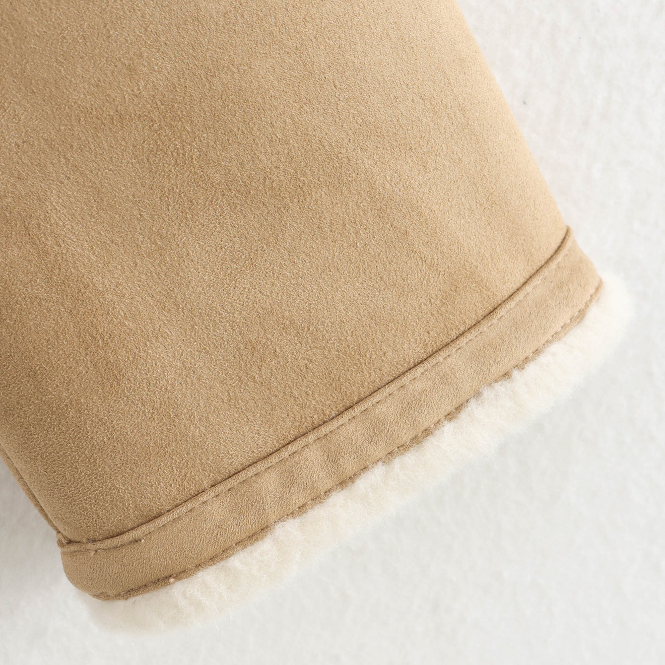 Langry fashion beige suede shearling bootie with white fur trim