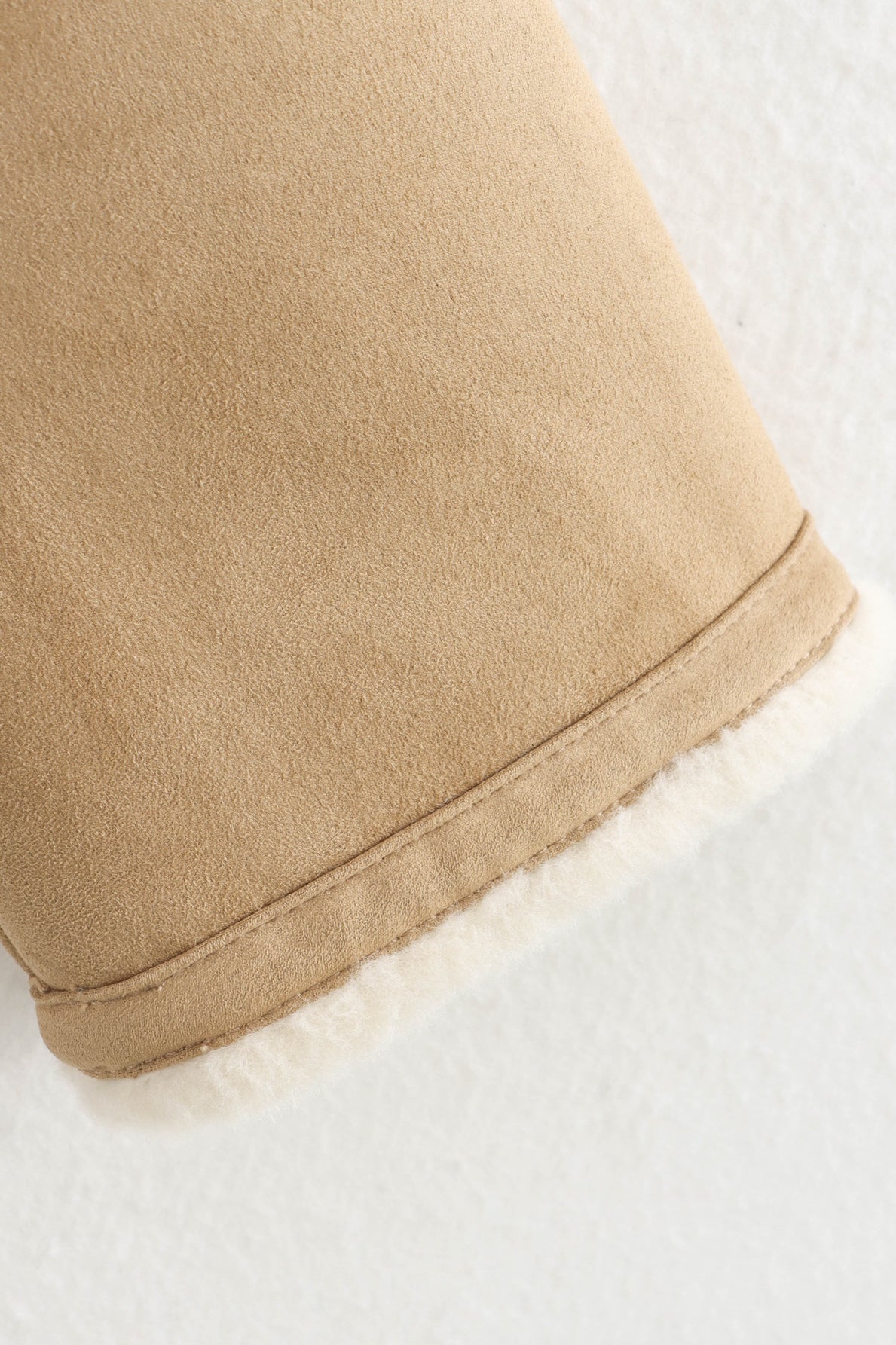 Langry fashion beige suede shearling bootie with white fur trim