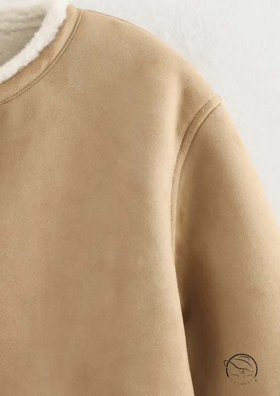 Beige fleece-lined langry fashion sweatshirt with sherpa lining