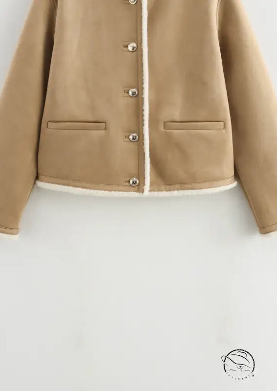Beige wool jacket with gold buttons and langry fashion piping