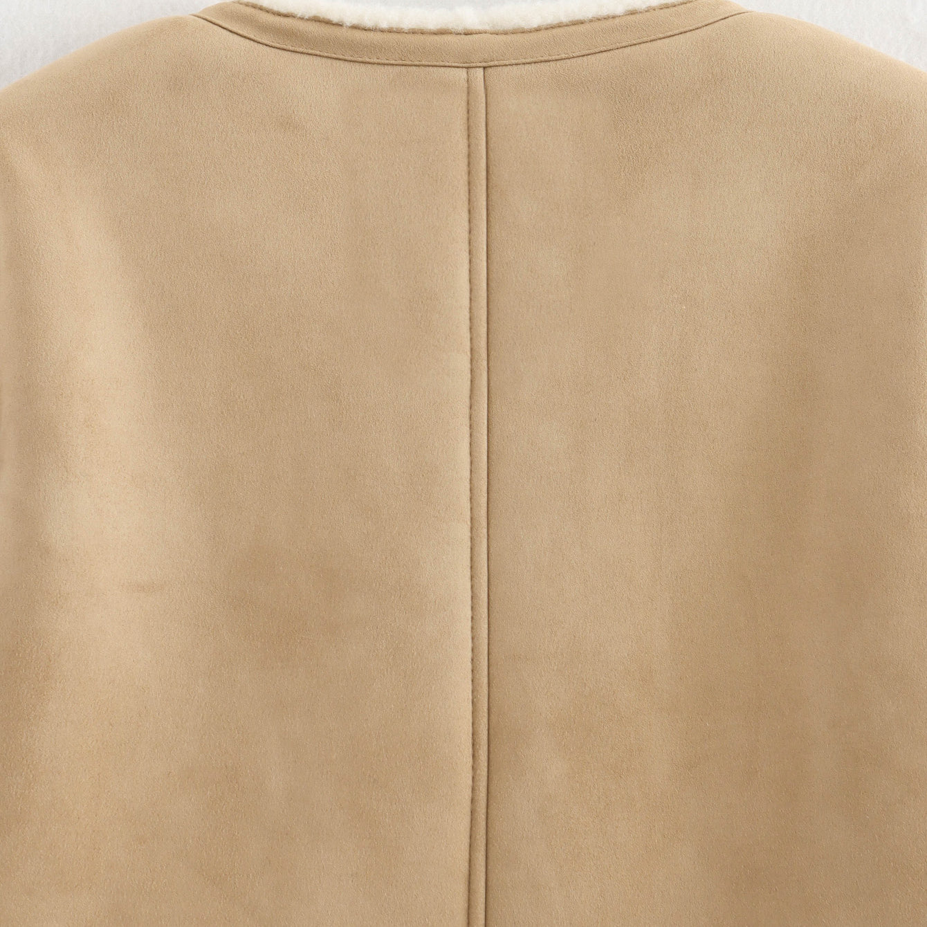 Langry fashionable beige suede jacket with round neckline and zipper