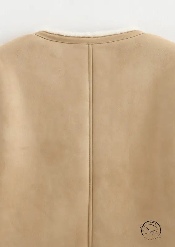 Beige suede Langry fashion jacket with round neckline and zipper