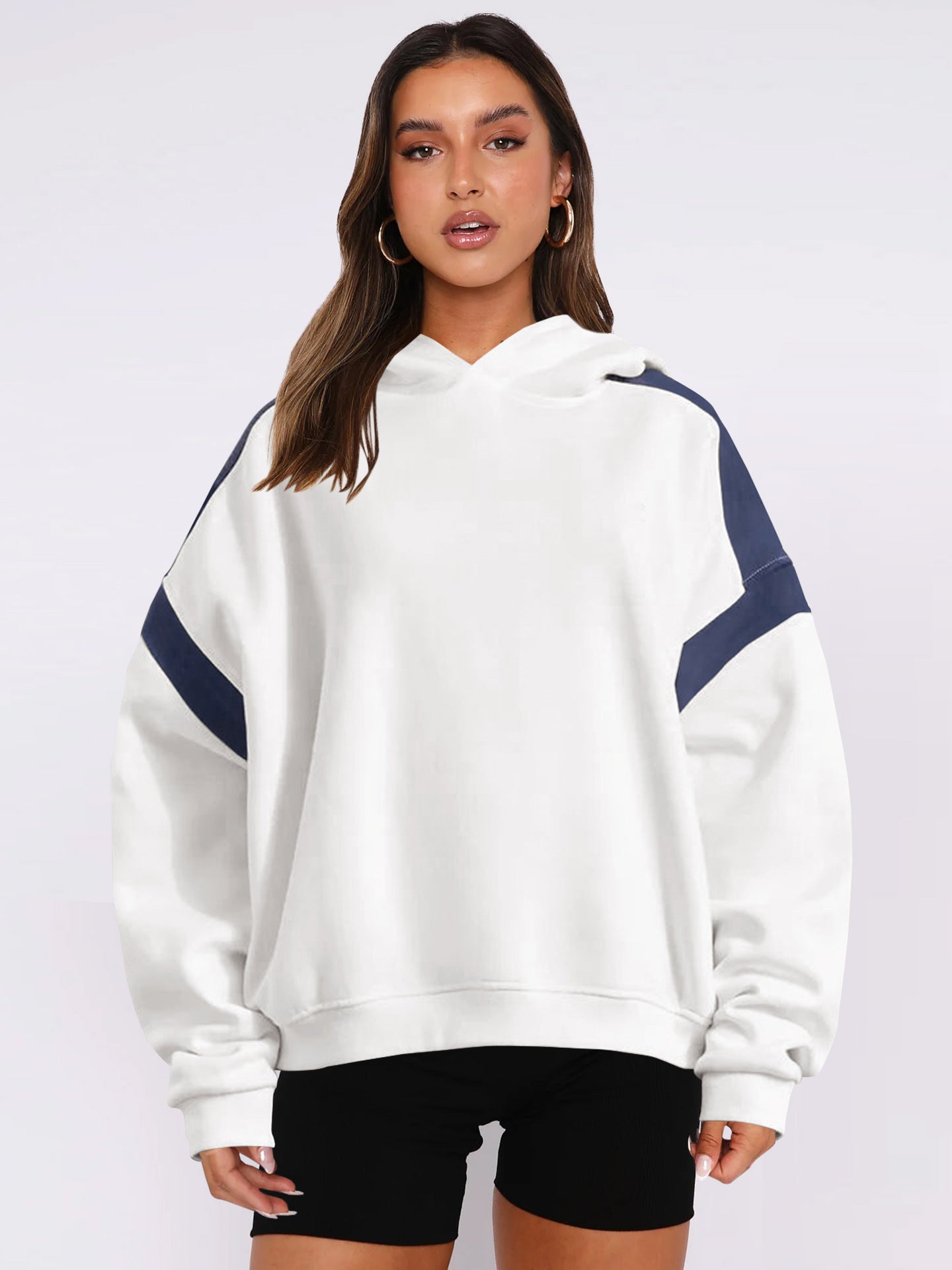 White and navy oversized hoodie from Langry’s fashion collection, perfect for casual wear