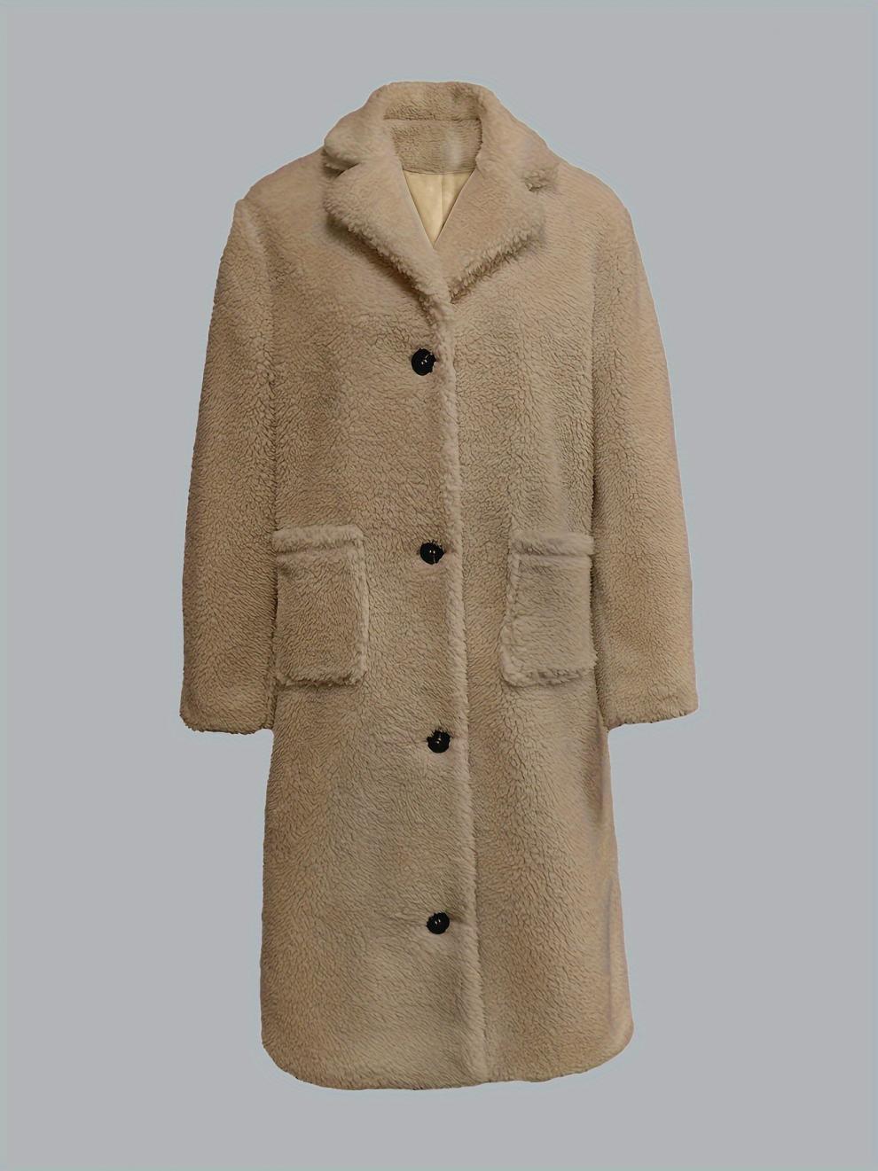 Beige faux fur coat from Fur Collared Plush Long Coat collection, perfect for fashion and ملابس