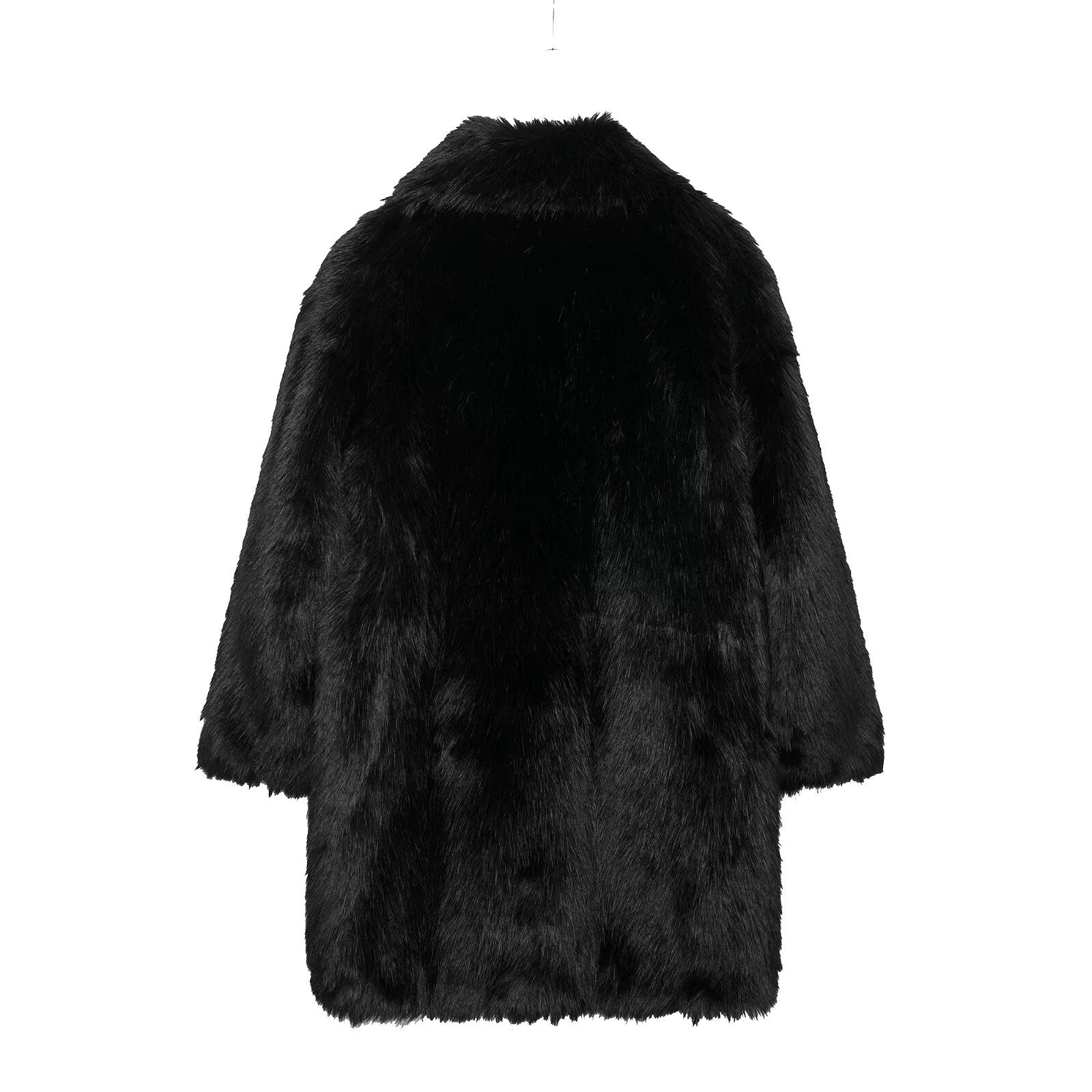 Beautifully Warm Faux Fur Coat featuring a wide collar and three-quarter sleeves for stylish fashion