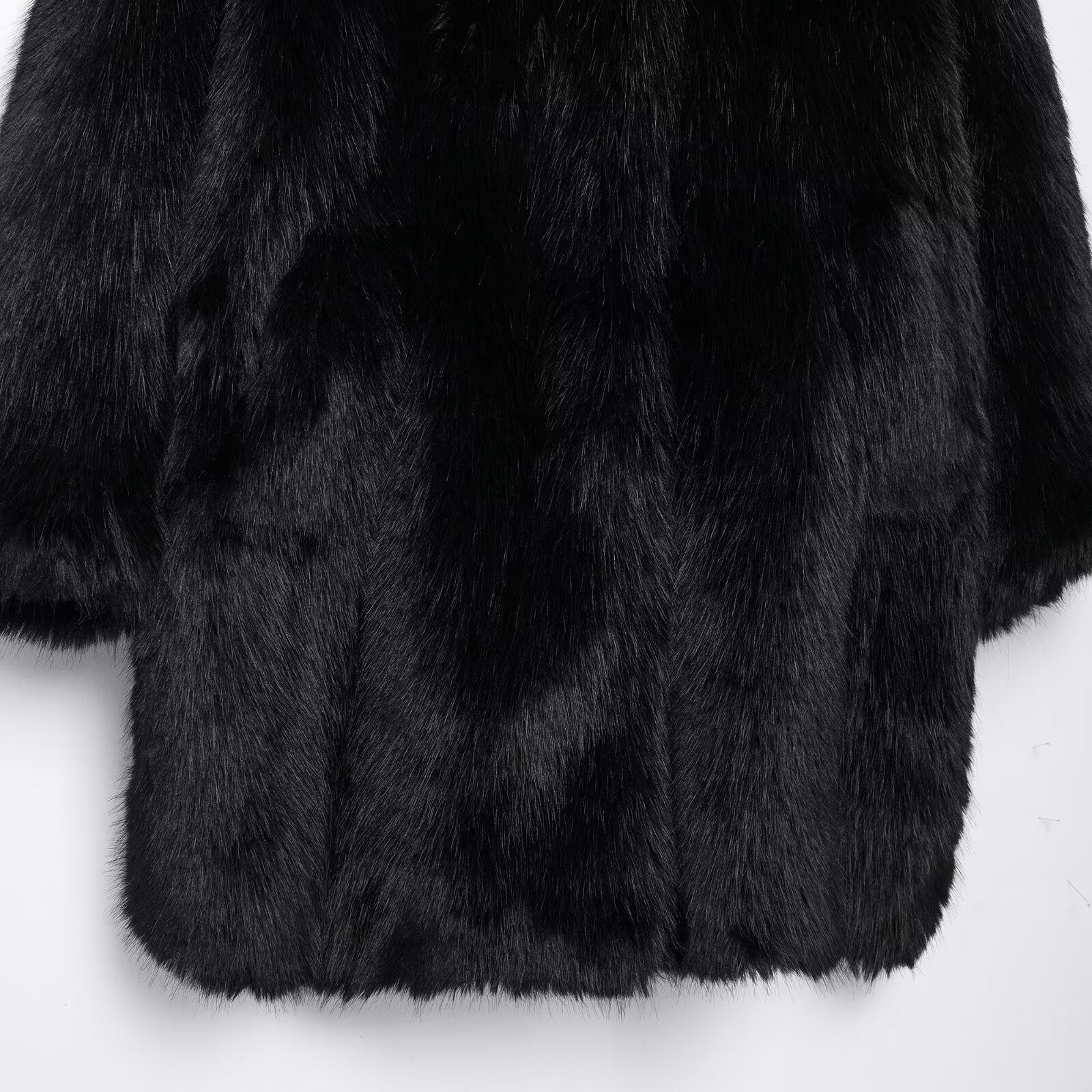 Beautifully Warm Faux Fur Coat in luxurious black faux fur for elegant fashion style