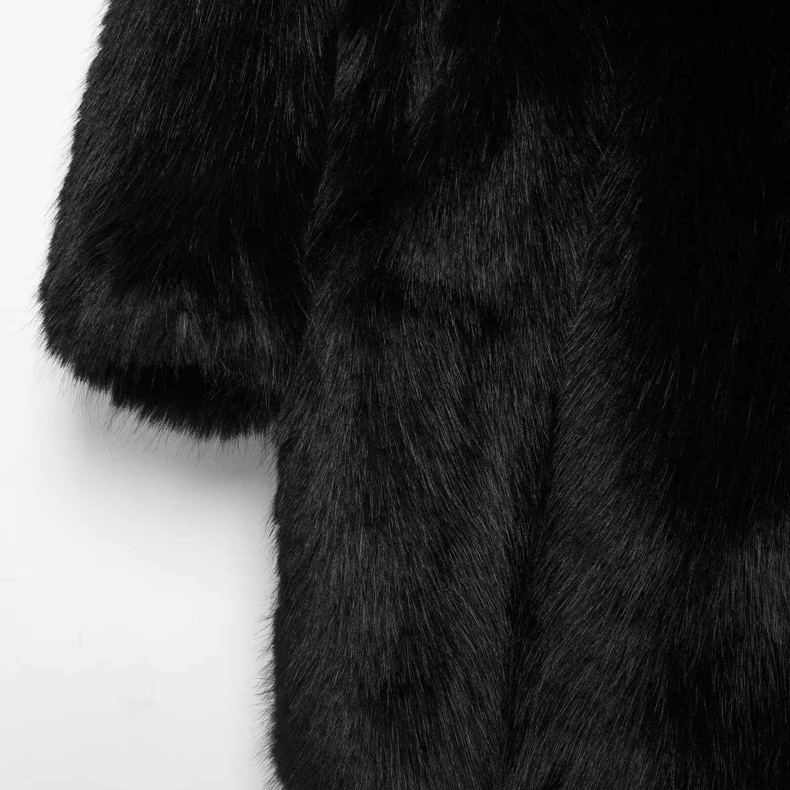Black faux fur coat with short sleeves from Beautifully Warm Faux Fur Coat collection, stylish and luxurious fashion piece