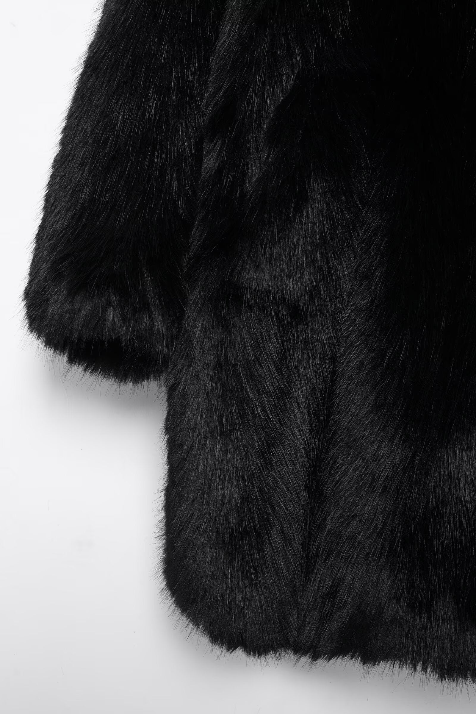 Black faux fur coat with short sleeves from Beautifully Warm Faux Fur Coat collection, stylish and luxurious fashion piece