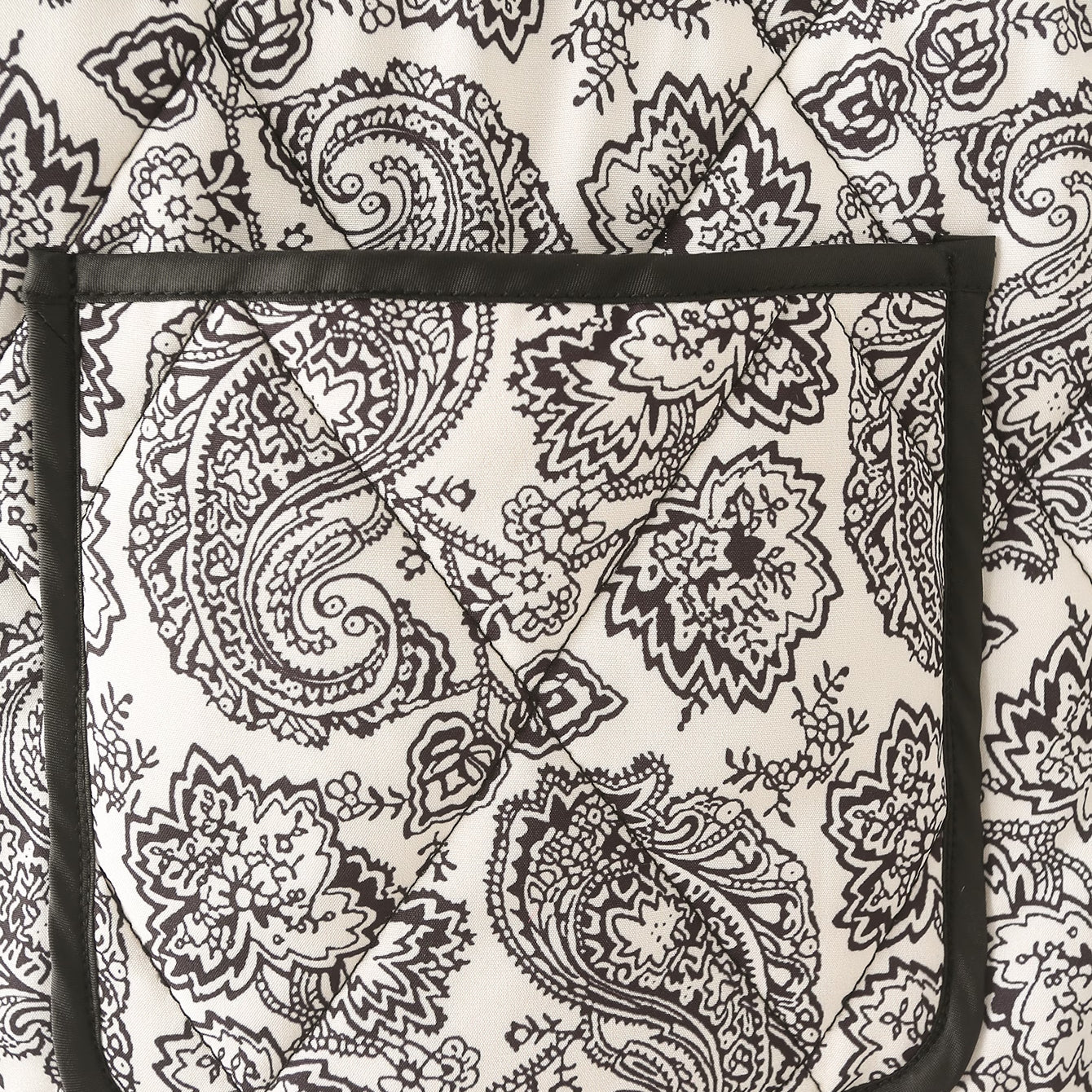 Paisley patterned pocket with black trim on Winter Printed Cotton Padded Coat, stylish ملابس in fashion