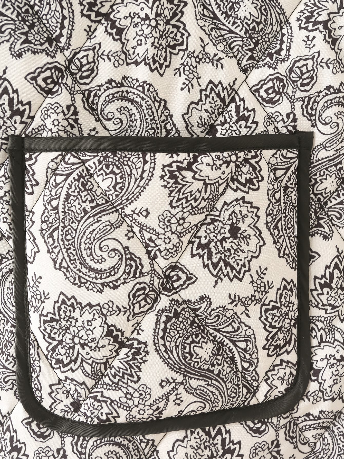 Paisley patterned pocket with black trim on Winter Printed Cotton Padded Coat, stylish ملابس in fashion