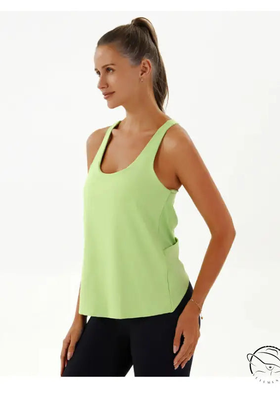 Woman in green yoga breathable Langry fashion tank top