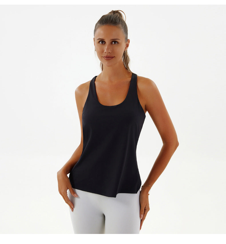 Black racerback tank top from Yoga Breathable Top, perfect for Langry fashion ملابس