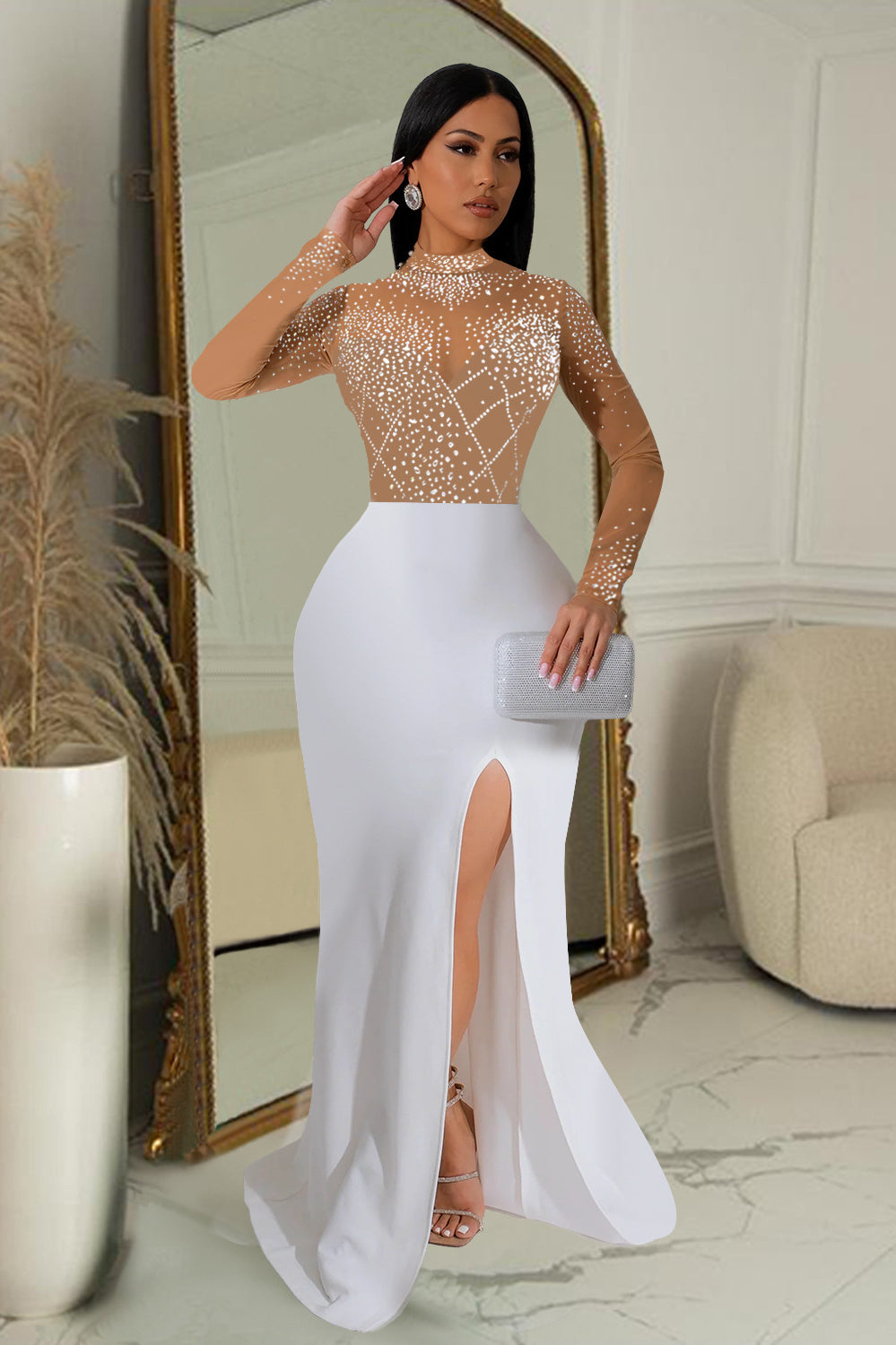 Elegant long-sleeved gown of Amazing Split Maxi Dress, perfect for stylish fashion choices