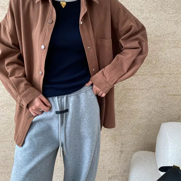 Casual brown button-down Langry cotton jacket in office fashion ملابس