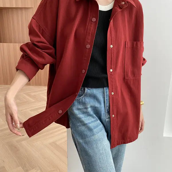 Red langry cotton jacket with button-down shirt for fashion ملابس