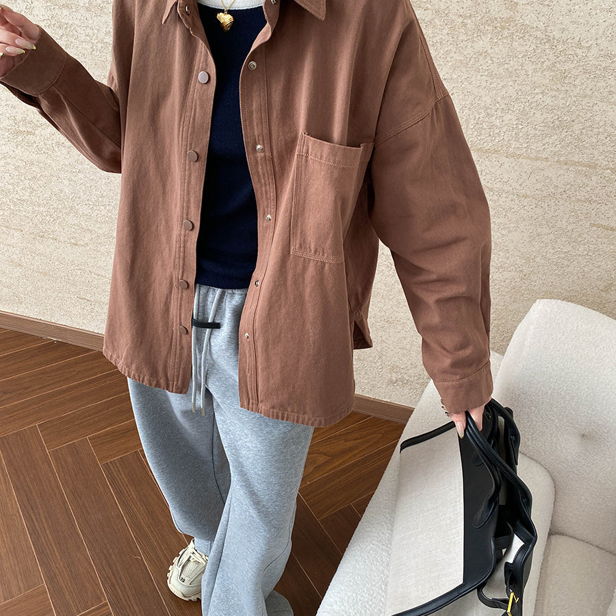 Brown button-down shirt with chest pocket from Langry’s Casual Office Cotton Jacket collection