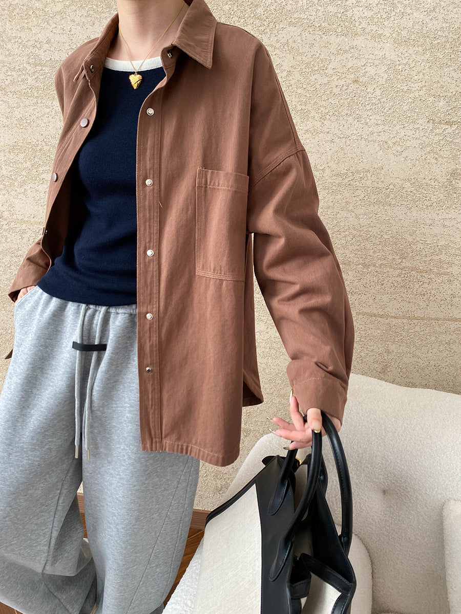 Brown button-down shirt featured in Langry Casual Office Cotton Jacket for stylish ملابس