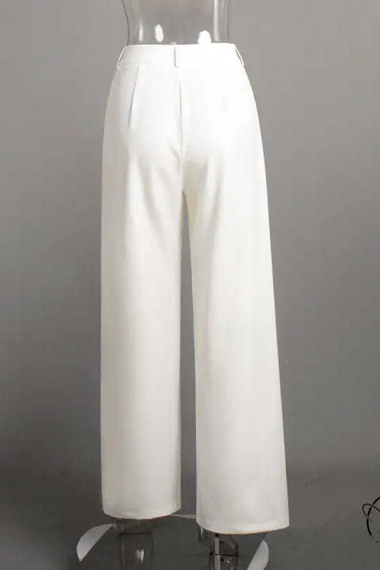 Pure white office high-waisted wide-leg trousers