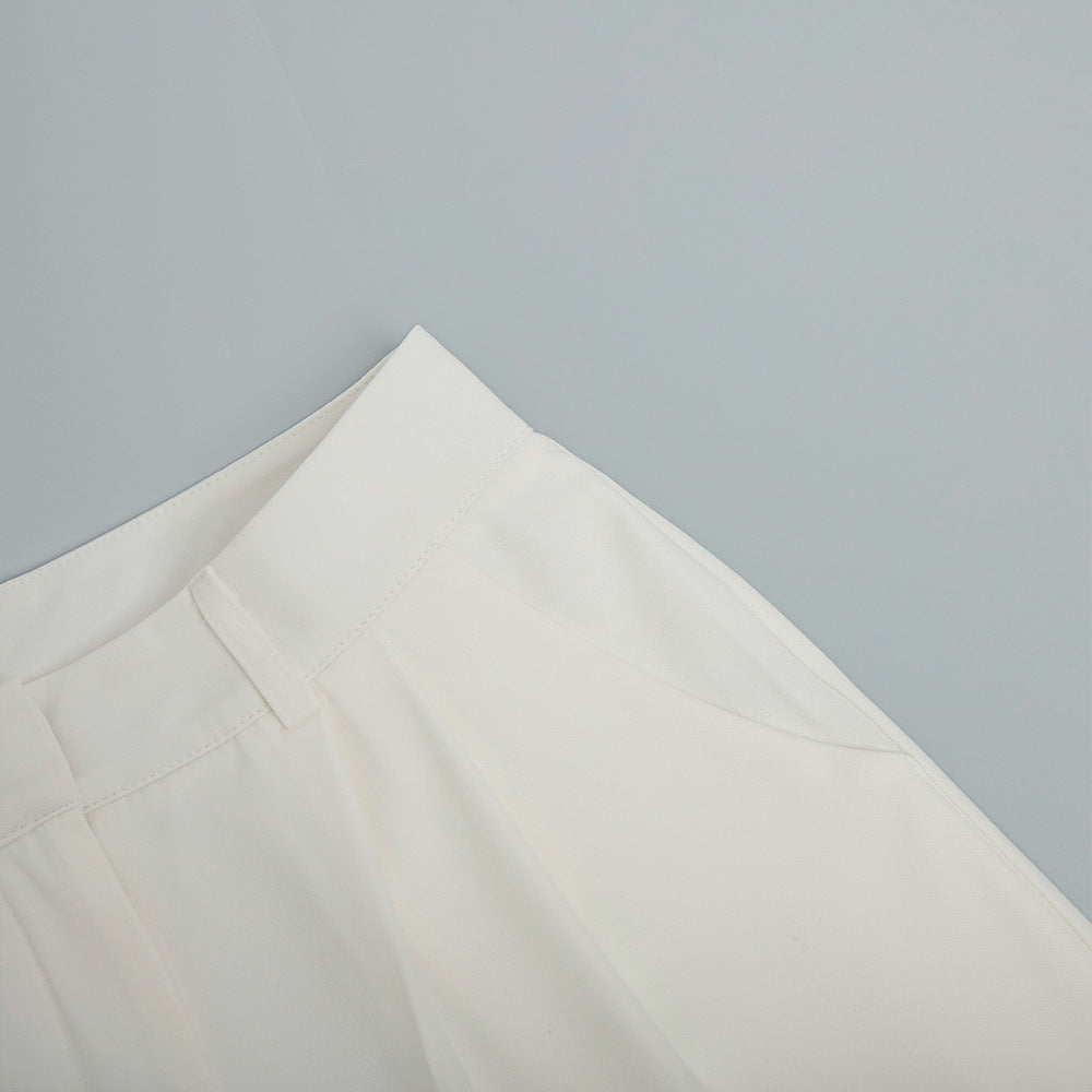 Cream-colored fabric with subtle sheen from Pure White Office All Matching Trousers
