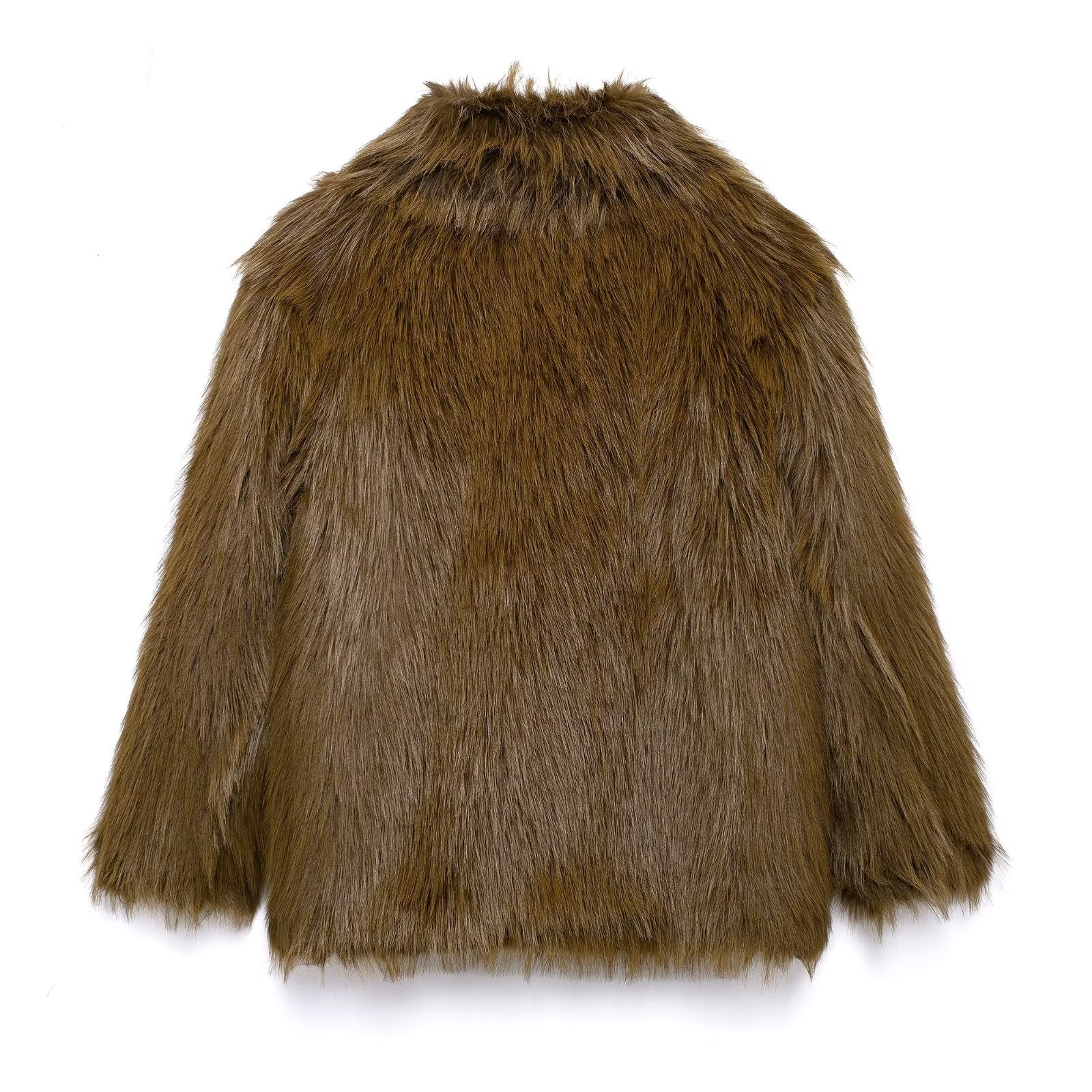 Brown faux fur long-sleeve jacket from the Langry Fur Effect Short Jacket fashion collection