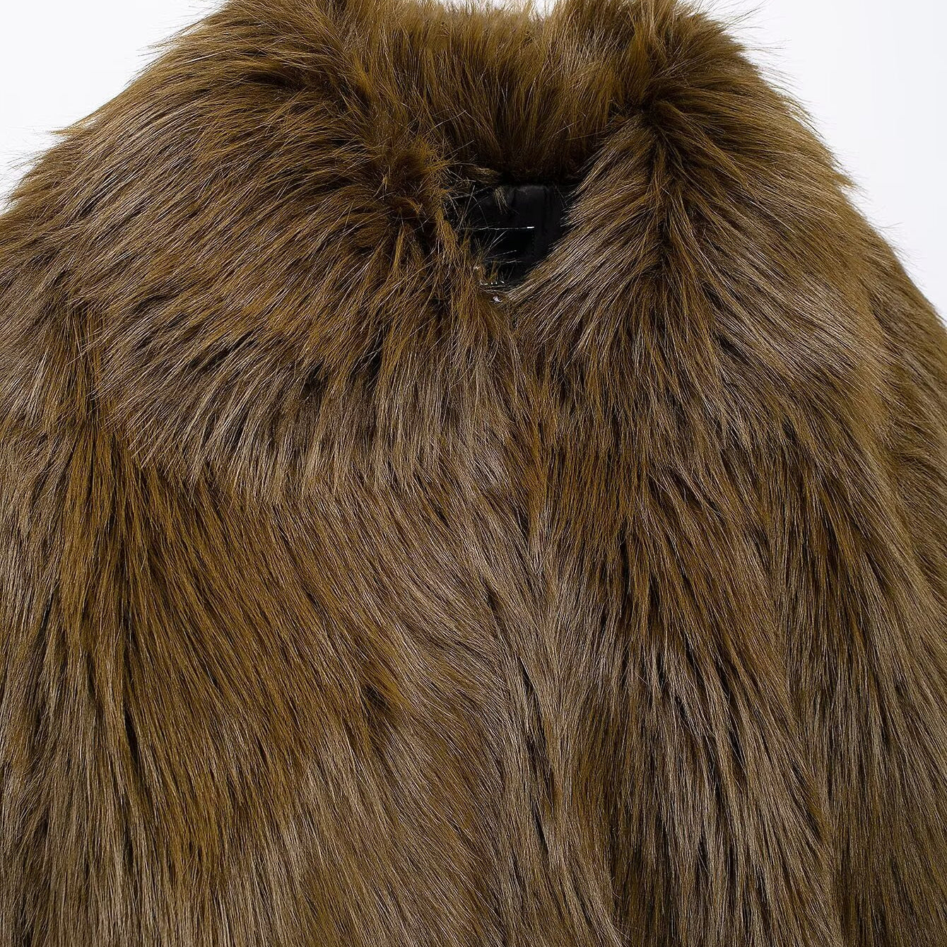 Faux fur short jacket with wide collar and long pile, stylish Langry fashion coat