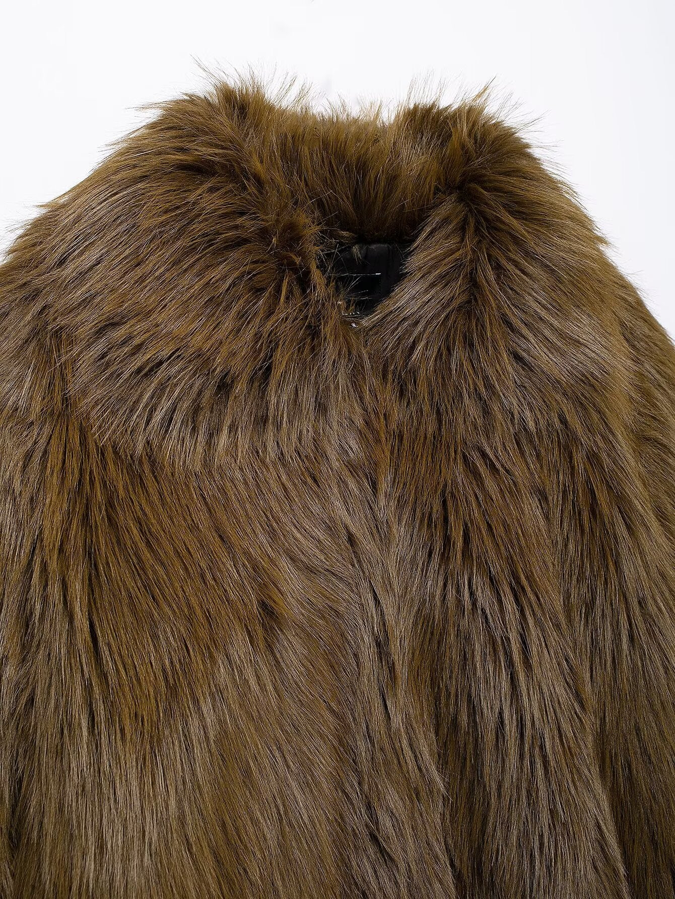 Faux fur short jacket with wide collar and long pile, stylish Langry fashion coat