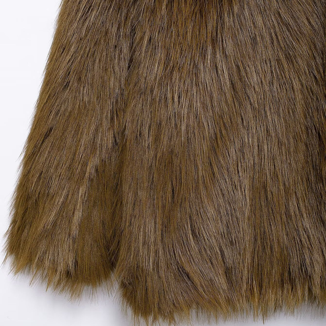 Brown faux fur fabric with a shaggy texture for Langry fashion Fur Effect Short Jacket