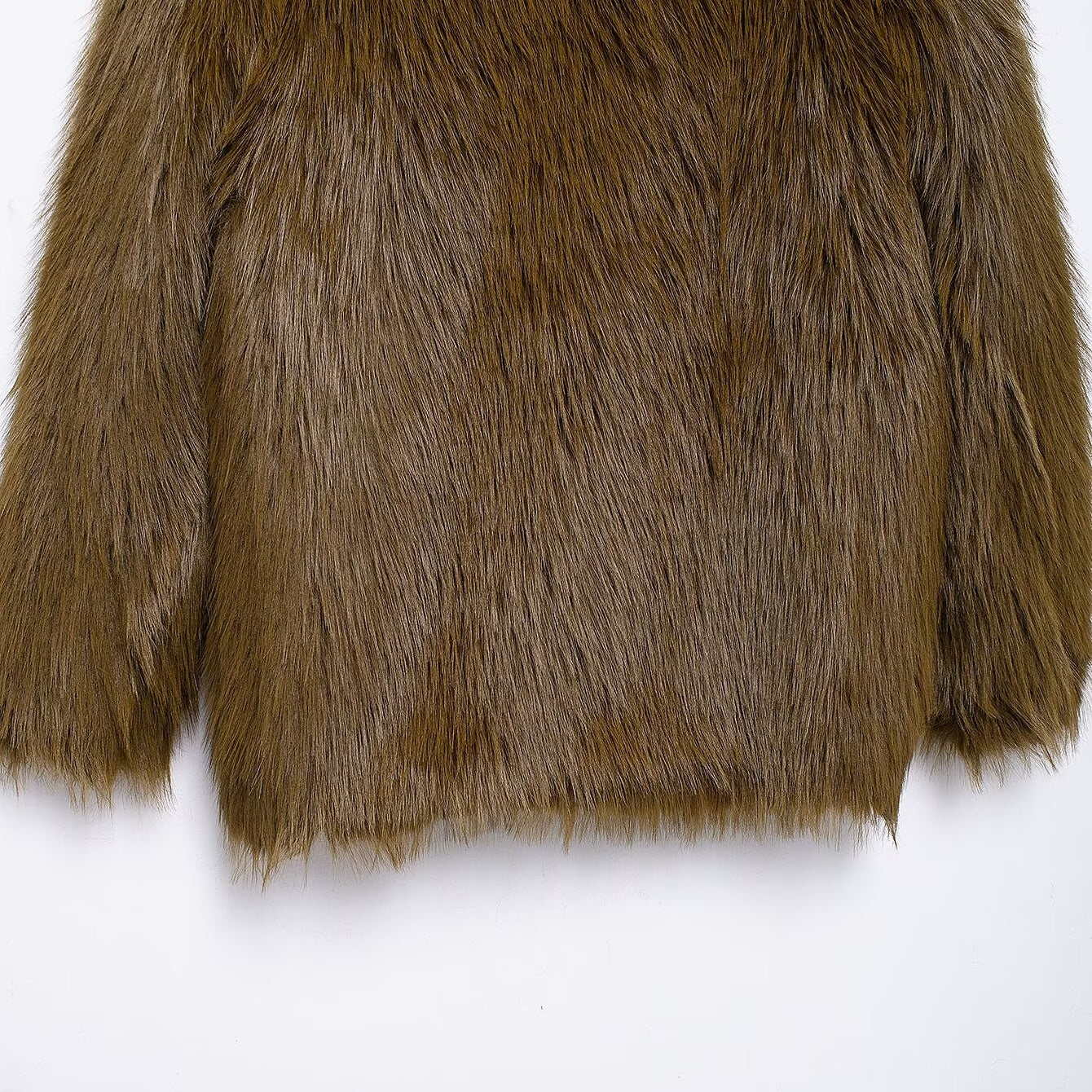 Brown faux fur coat from the Fur Effect Short Jacket collection showcasing luxury fashion