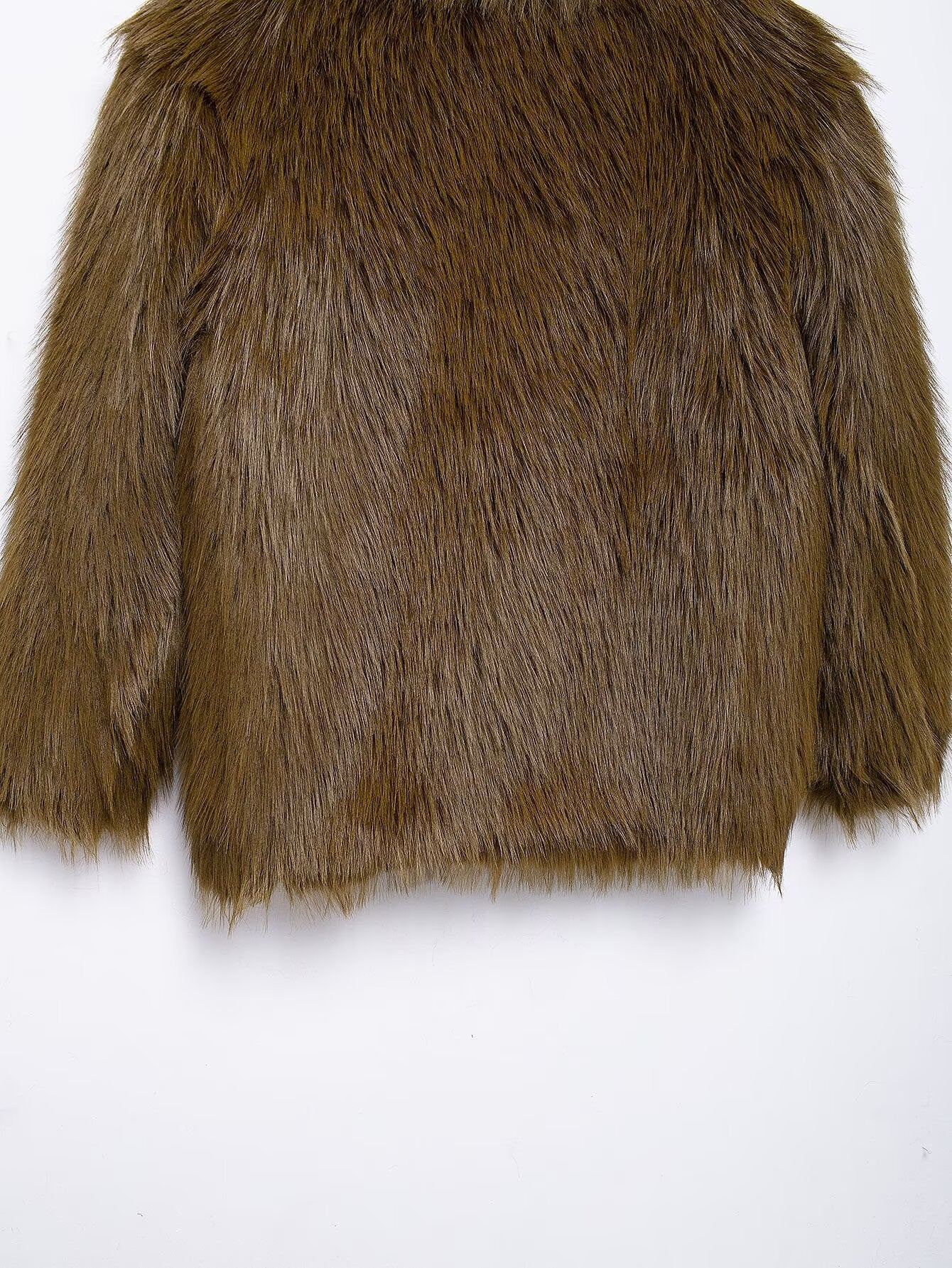 Brown faux fur coat from the Fur Effect Short Jacket collection showcasing luxury fashion