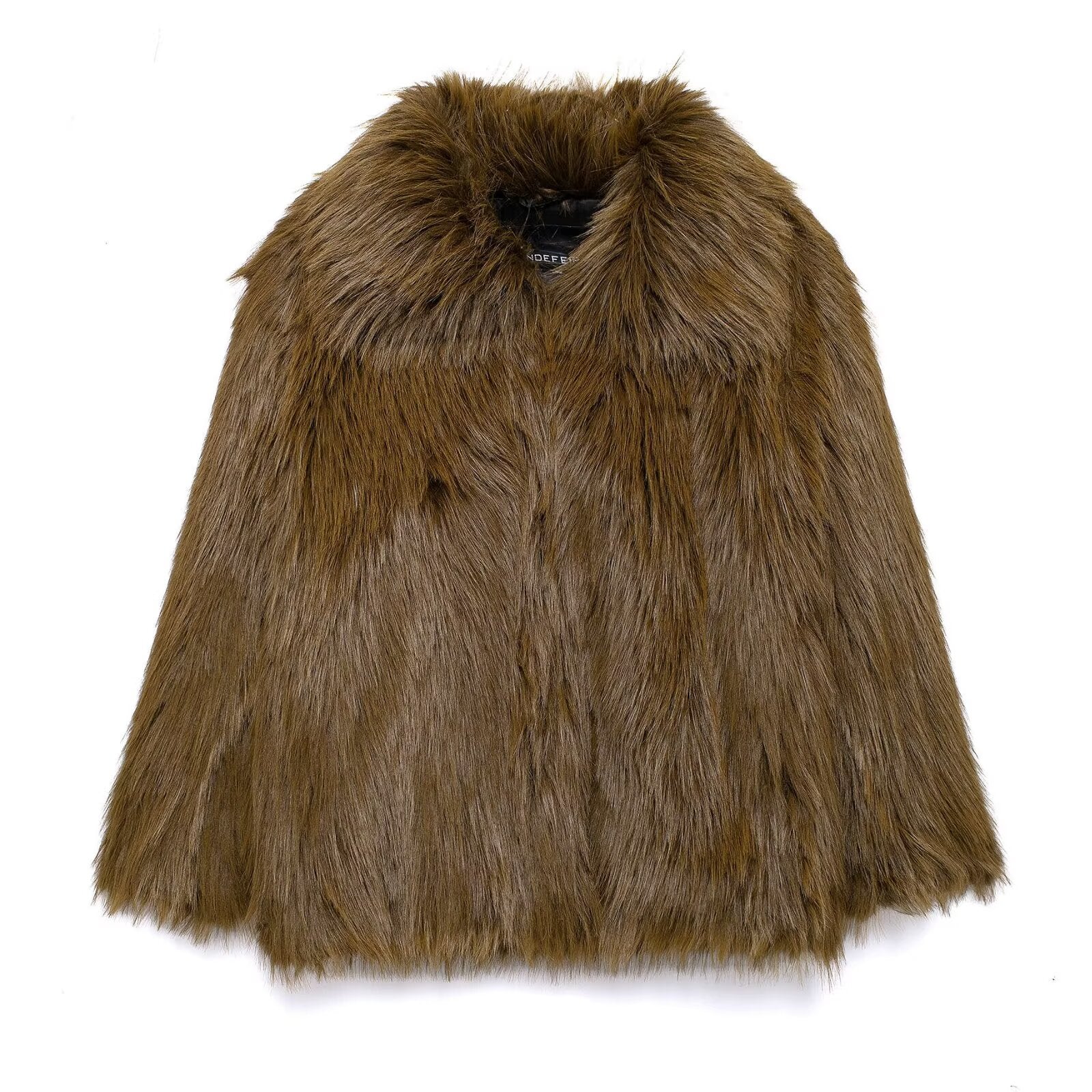 Brown faux fur coat with wide collar from Fur Effect Short Jacket, stylish fashion piece