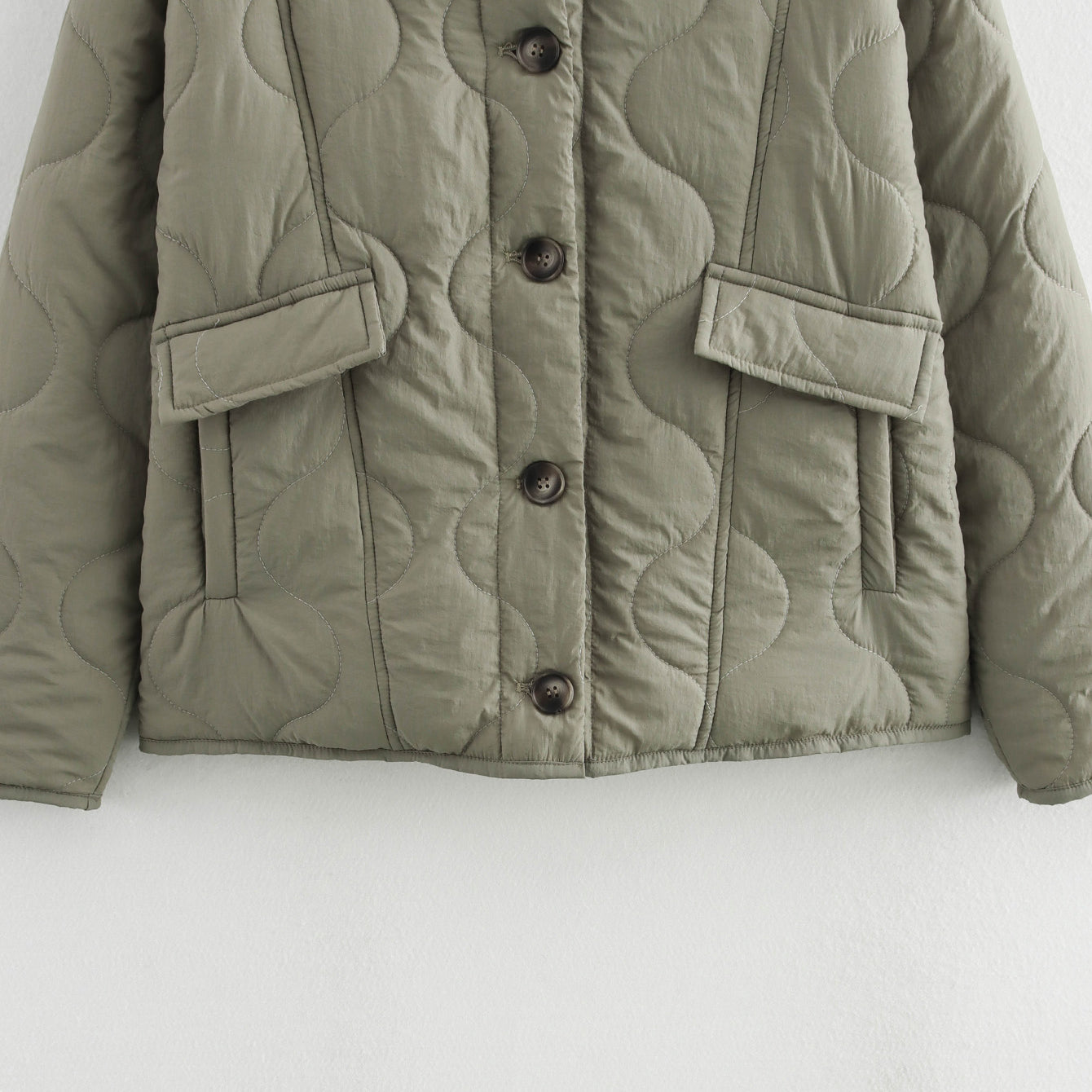 Olive green quilted jacket showcased in All Match Leopard Print Cotton Coat for fashion ملابس