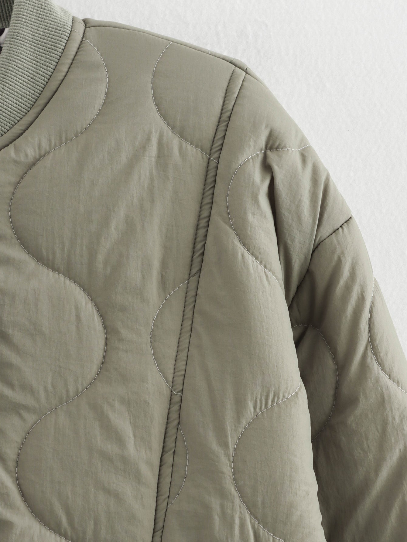 Quilted sage green bomber jacket from the All Match Leopard Print Cotton Coat fashion line