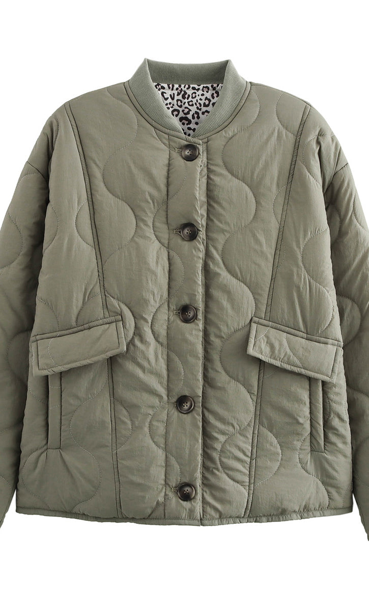 Olive green quilted jacket from All Match Leopard Print Cotton Coat, stylish langry fashion ملابس